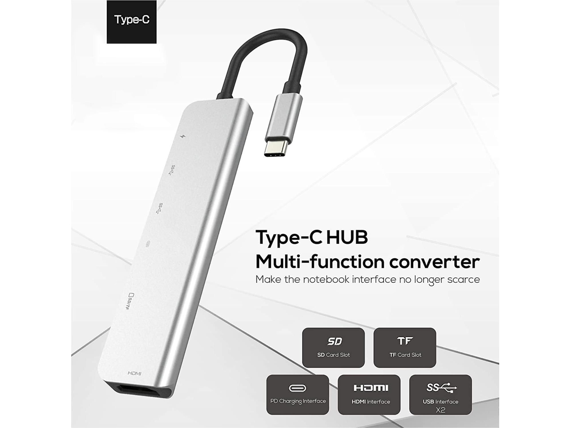 Hub Usb c com Adaptador para Notebook, com Hdmi 4k 60hz, Potência de 87w, 2 Portas Usb e Leitor de Cartão Sd/tf AQUAFORGE