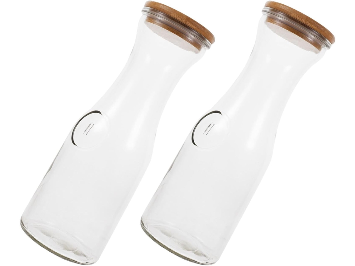 Conjunto De 2 Copos Vidro Transparente 1 Litro 34oz, Próprios Para Lava Louças, Com Tampa De Bambu, Boca Larga E Base