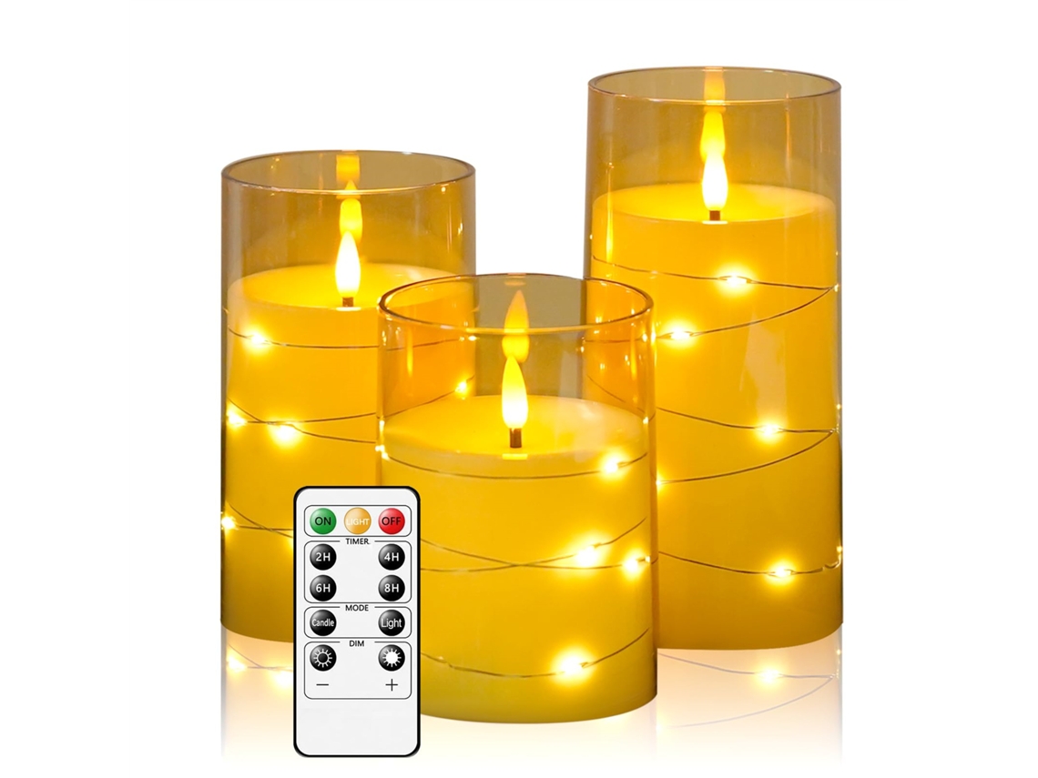 (3 Douradas) Velas De Led Sem Chama, Adequadas Para O Natal, Halloween, Casamentos E Para Criar Um Ambiente Especial.