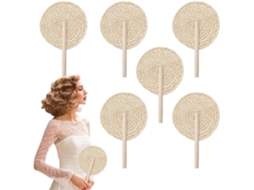 Leque de R Fia Natural Conjunto 6 Leques Tran Ada Decora o Stica Bo Mia para Eventos Festivos e Casas Campo VAYOTOY