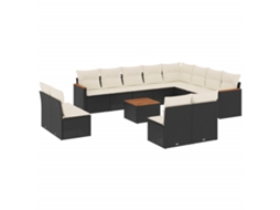 Conjunto de 13 Sofás de Jardim com Almofadões Vime Pe Preto MAISON EXCLUSIVE