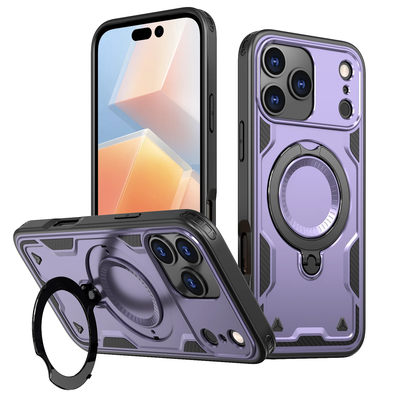 (roxo, Iphone 15) Capa Resistente Para Iphone Com Suporte Magnético Para Carregamento Sem Fio