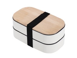 Lancheira De Palha De Trigo Com Tampa De Madeira, Ideal Para Micro Ondas, Com Compartimento Duplo Estilo Japonês SUNNY SPACES
