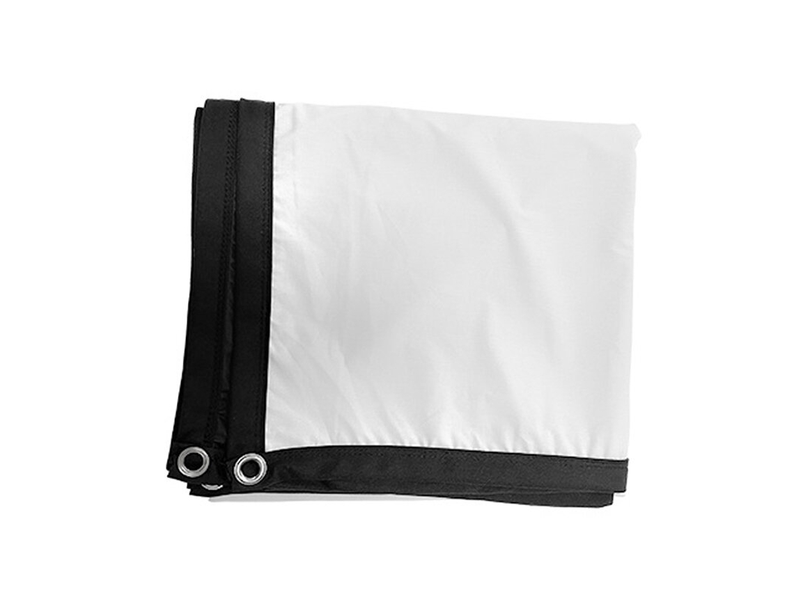 Tela de projeção HD dupla e portátil de 100 polegadas, formato 16:9, com fundo transparente para uso externo.