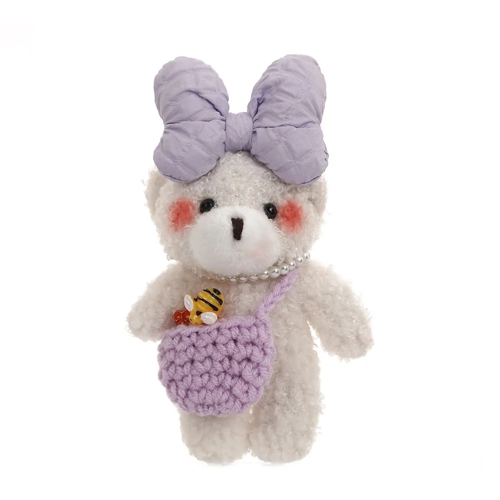 Chaveiro de Urso de Pelúcia com Laço, Acessórios para Bolsa, Urso de Pelúcia Macio MDUG (roxo)