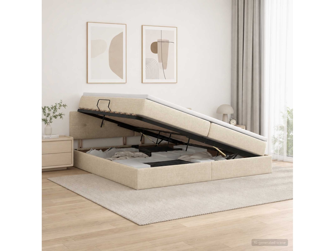 Vidaxl Cama Com Arrumação E Colchão Creme 200 X 200 Cm Veludo