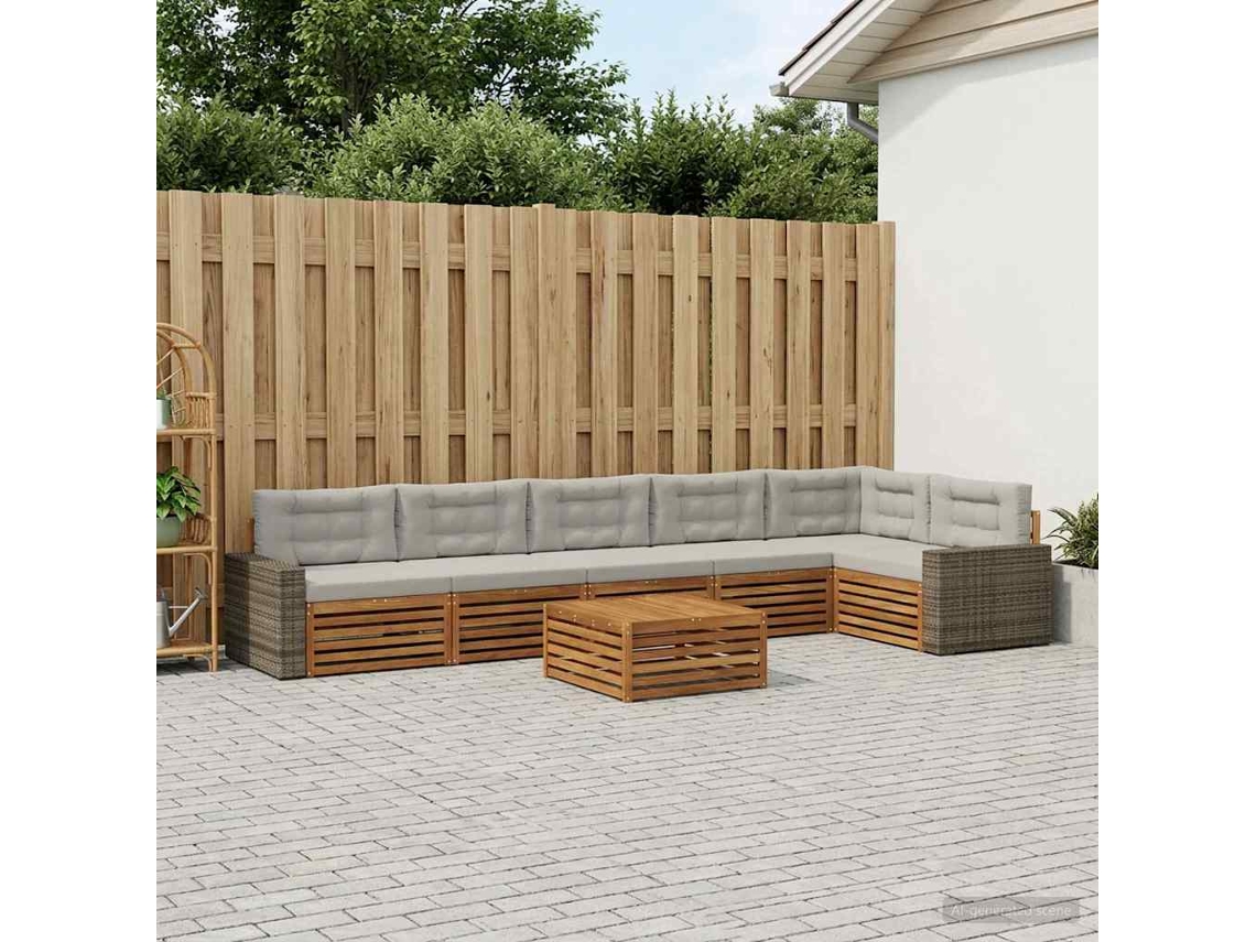 Vidaxl Conjunto De Sofás Para Exterior 7 Pcs Natural E Cinzento-claro