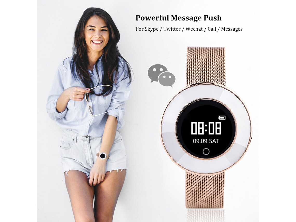Pulseira Inteligente Feminina Microwear X6 dourada com monitor de frequência cardíaca, conta passos, resistente à água Ip68 EOOCOO