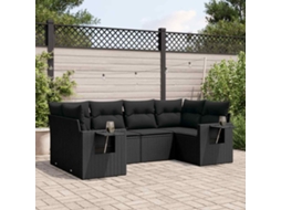 Vidaxl 6 Pcs Conjunto Sofás De Jardim C/ Almofadões Vime Pe Preto