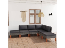 Vidaxl 6 Pcs Conjunto Lounge De Jardim C/ Almofadões Vime Pe Cinzento