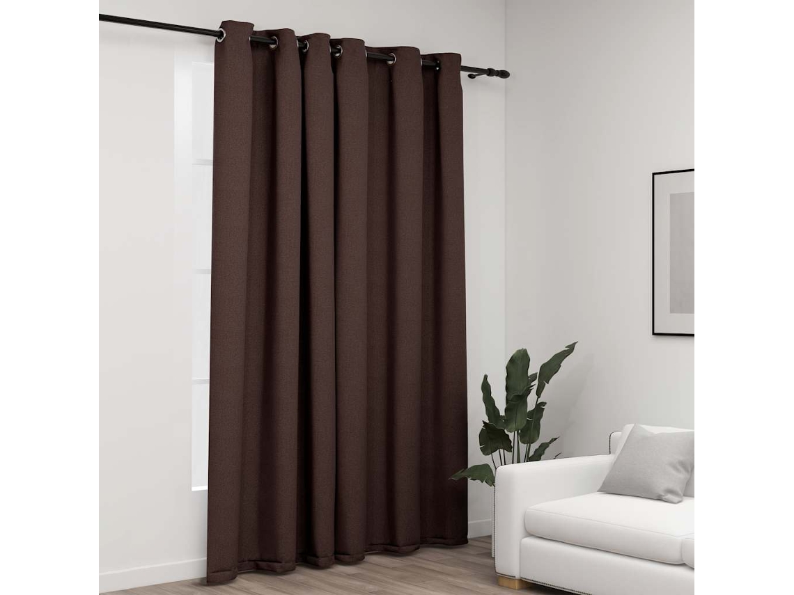 Vidaxl Cortina Opaca Aspeto Linho C/ Ilhós 290x245cm Cinza-acastanhado