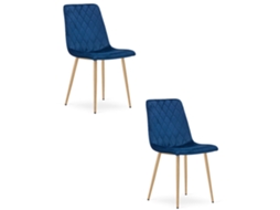Cadeira De Jantar Conjunto De 2 Peças Turim Assento Azul Marinho, Pés Na Cor Madeira, Assento De Veludo, Formato Ergonômico