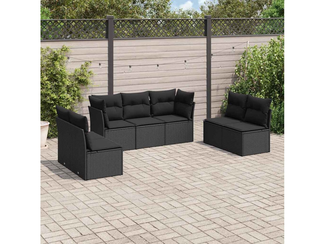 Vidaxl 7 Pcs Conjunto De Sofás P/ Jardim C/ Almofadões Vime Pe Preto
