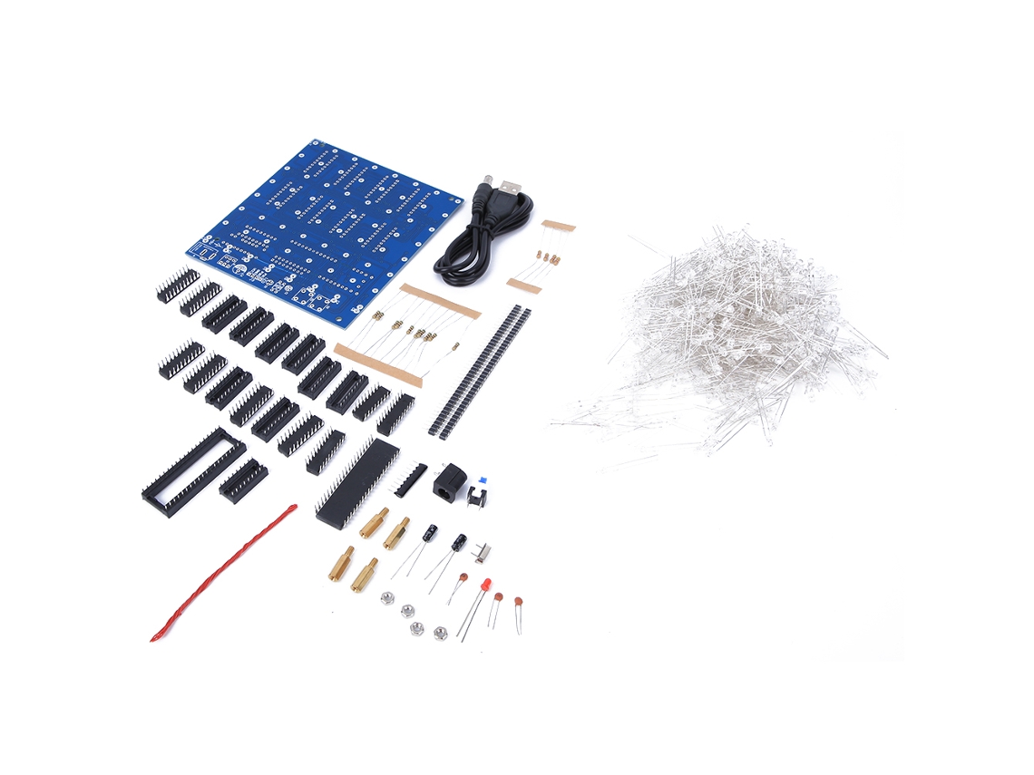 Kit Led Diy 8x8x8 Lâmpada Branca Luz Azul 3d Eletrônico