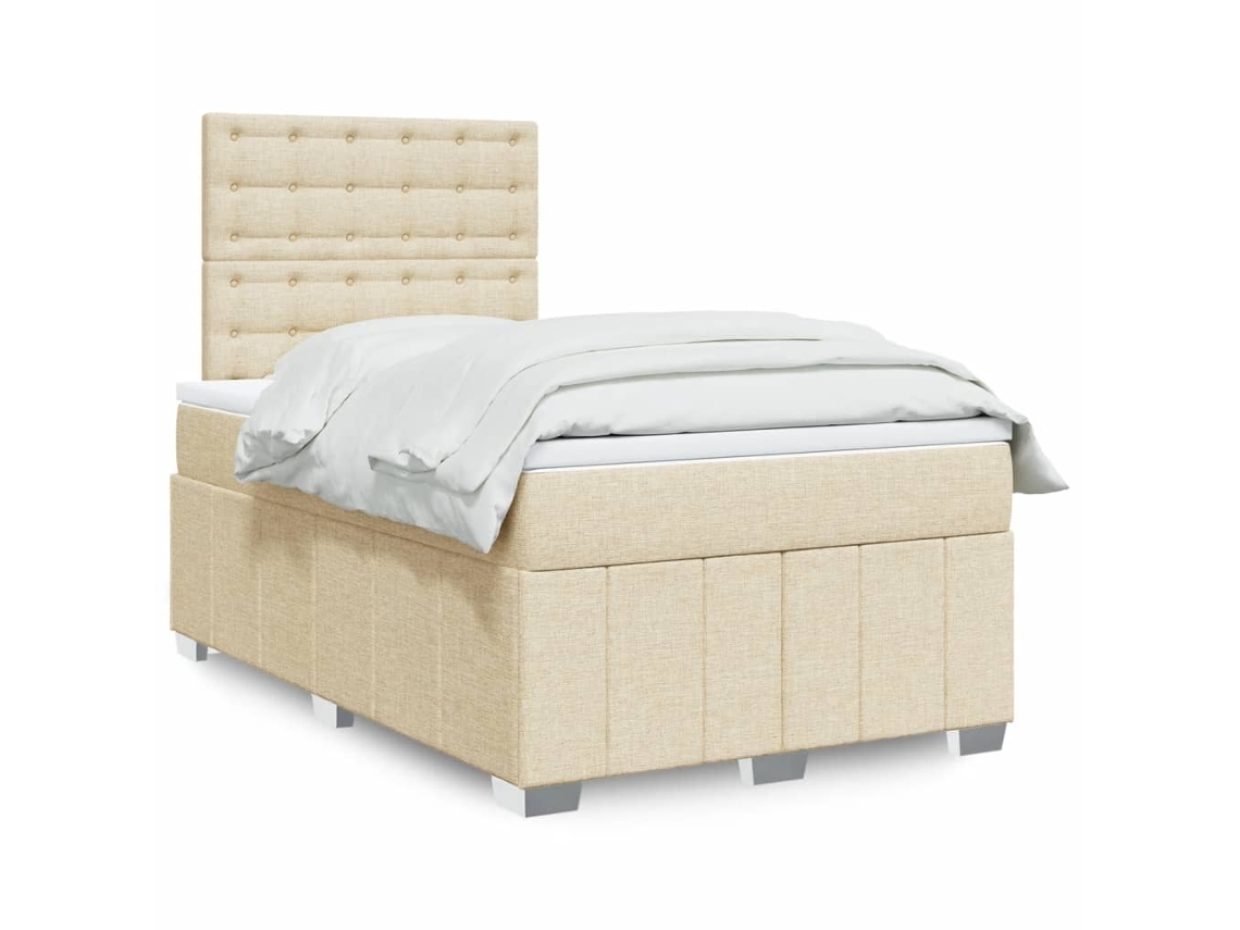 Vidaxl Cama Com Molas/colchão 120x200 Cm Tecido Cor Creme