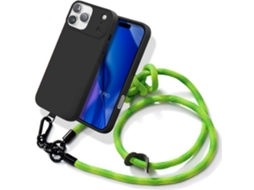 Capa Para Iphone 17 Pro, Silicone Fino Preto Com Cordão Verde Resistente