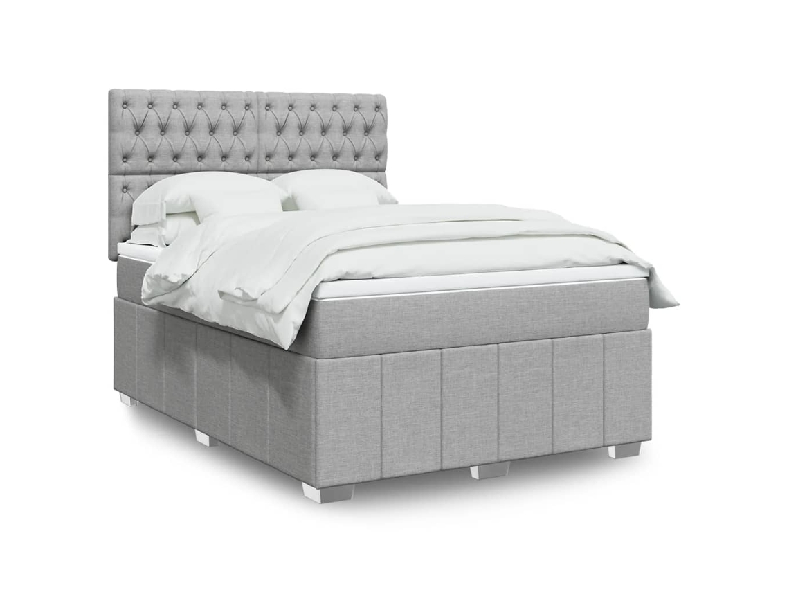 Vidaxl Cama Com Molas/colchão 140x200 Cm Tecido Cinzento-claro