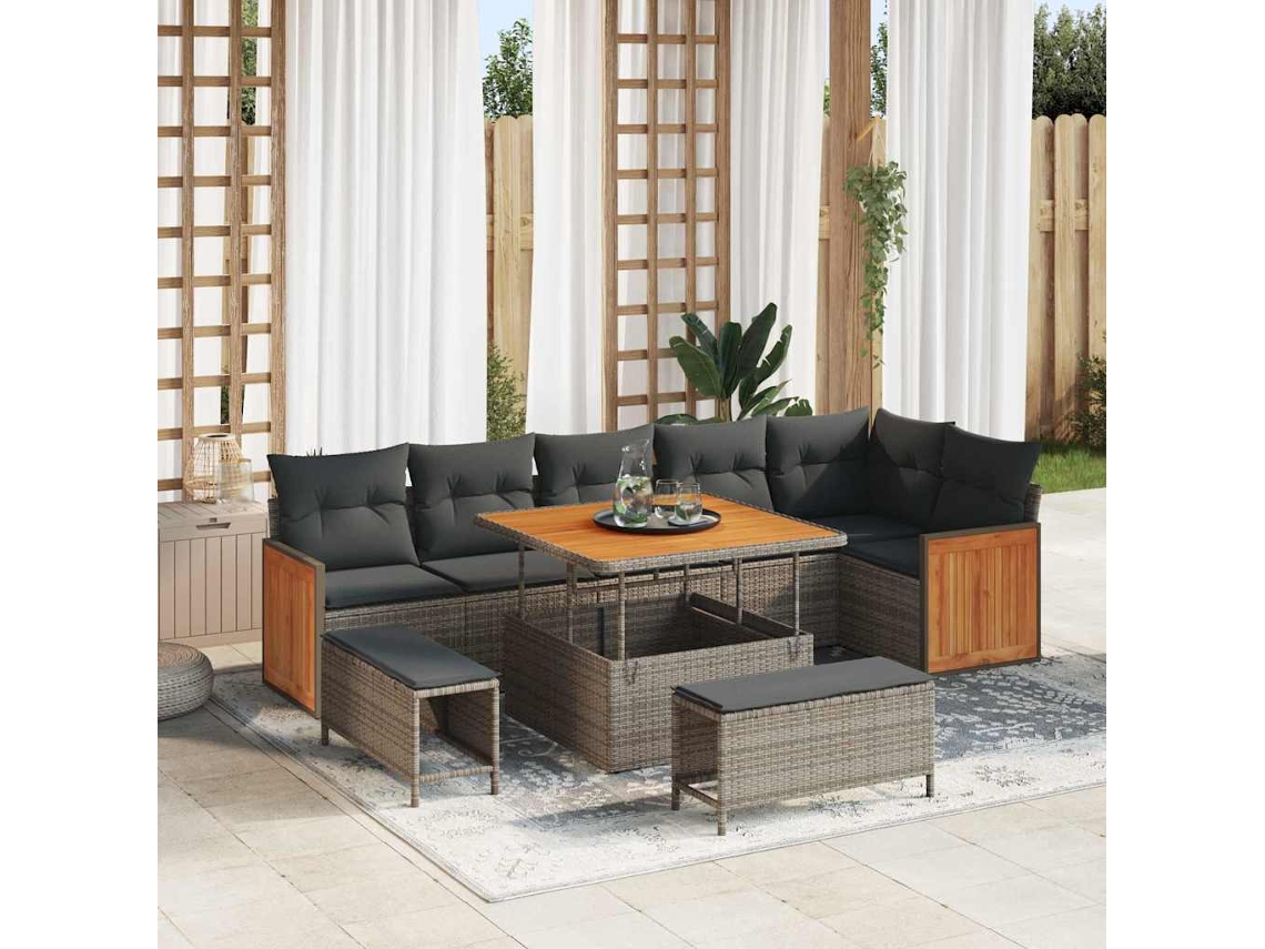 Vidaxl Conjunto De Sofá De Jardim Com Almofada 11 Pcs Cinzeto Vime Pe
