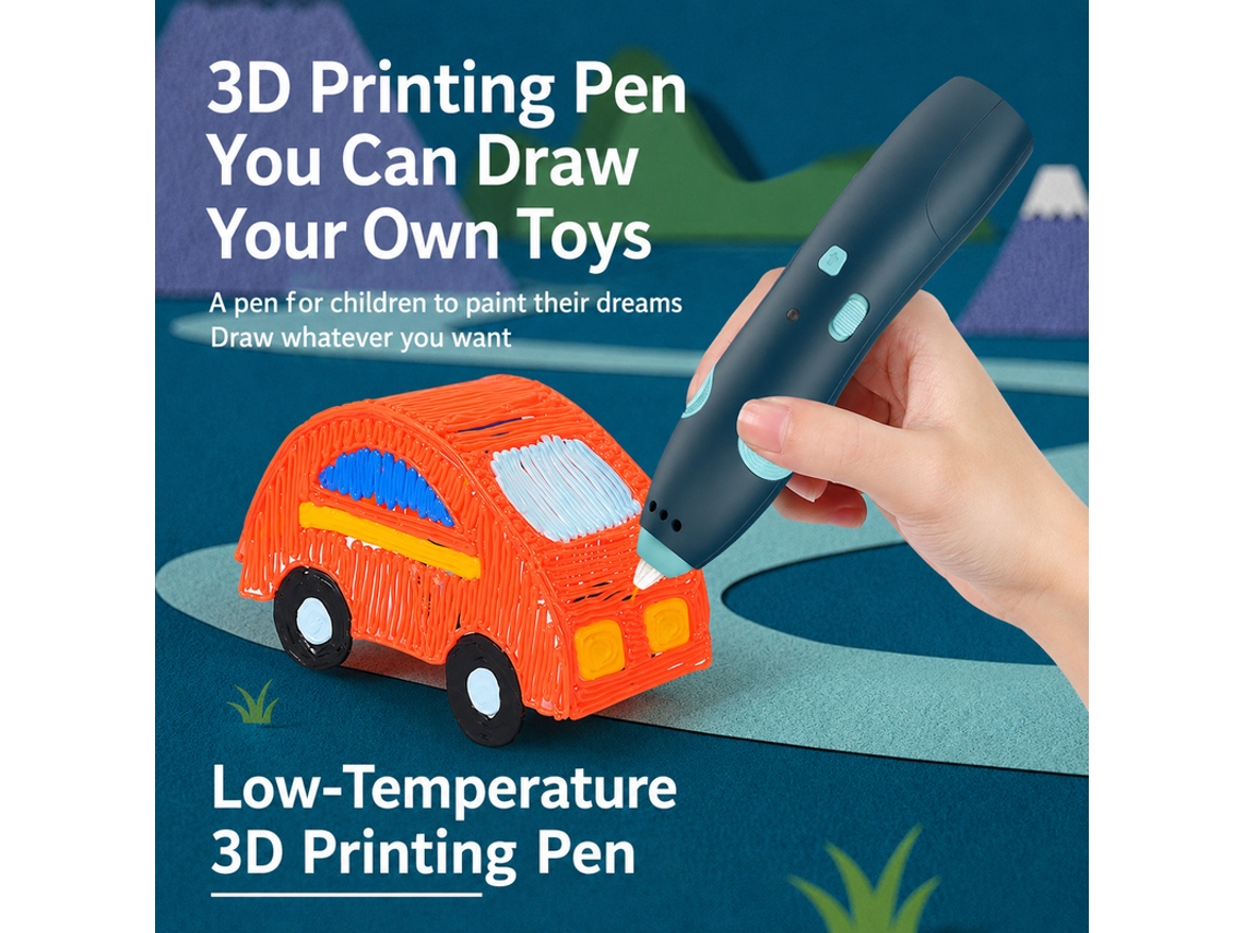 Caneta 3d Infantil Azul Usb De Baixa Temperatura Com 33 Rolos Pcl 5m Brinquedo Educativo Criativo Seguro