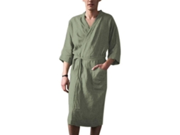 2026-bata De Banho Masculina De Algodão E Linho Com Manga 3/4 Pijama Roupa De Dormir Vvv L Verde