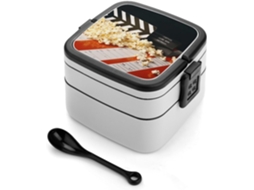 Marmita Bento De Dupla Camada Com Lousa Cinema E Pipoca, Design Minimalista Moderno, Empilhável, À Prova De Vazamentos