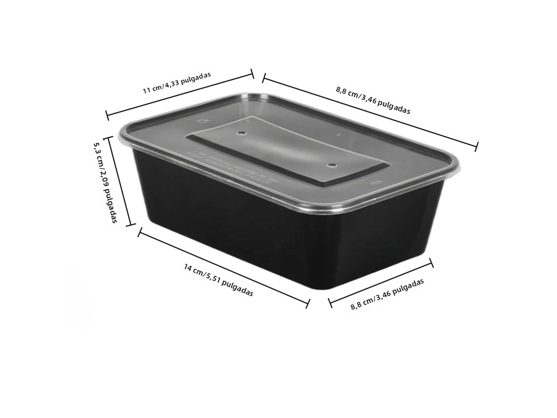 Conjunto De 10 Lancheiras Descartáveis De Plástico Preto (750ml), Próprias Para Micro-ondas E Geladeira.