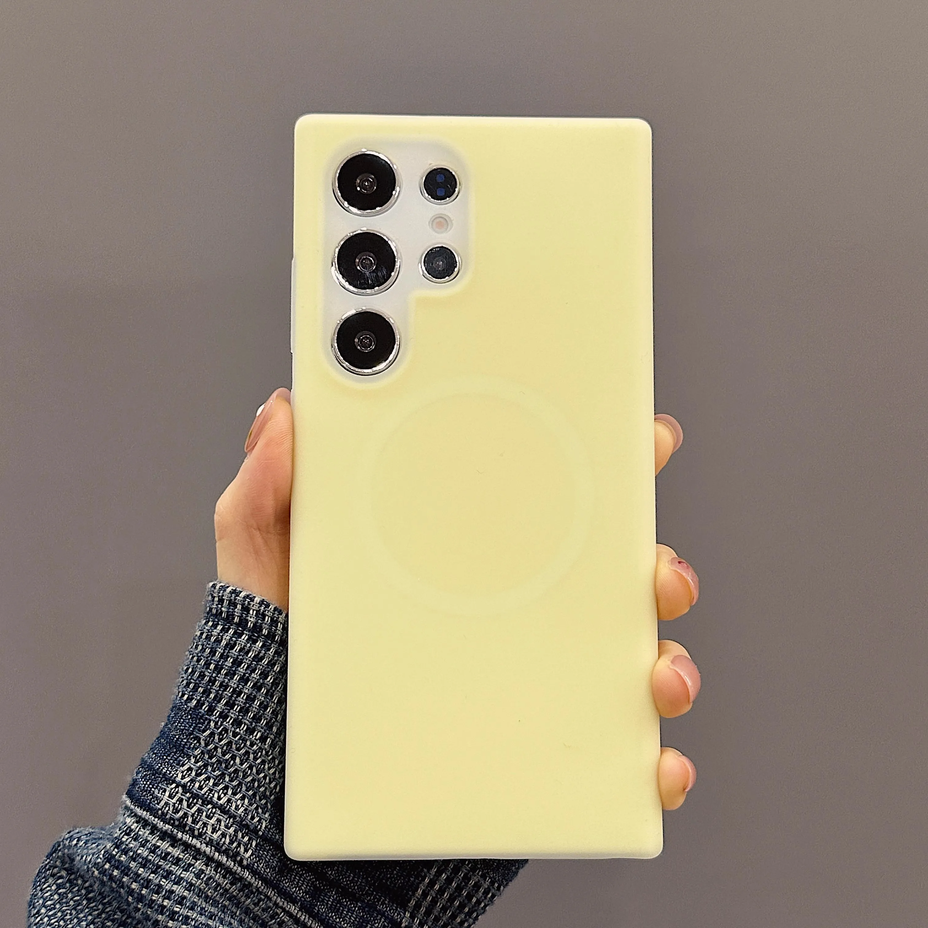 Capa Magnética Para Celular (galaxy S23fe Amarela), Silicone Líquido, Carregamento Sem Fio, Capa Protetora Fosca