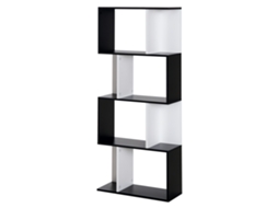 Estante de Livros 5 Andares formato S, Prateleiras Ajustáveis, Sala/quarto/escritório, 60x24x148cm, Preto/branco Br