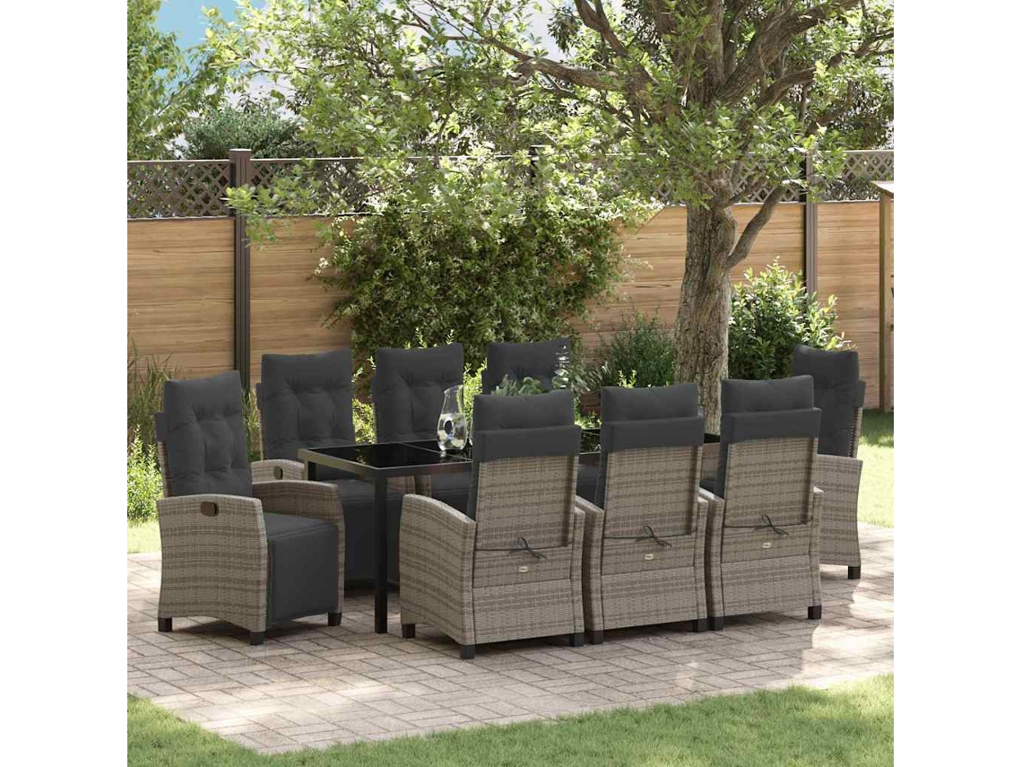 Vidaxl Conjunto De Jantar Para Jardim 9 Unid. Cinzeto Vime Pe