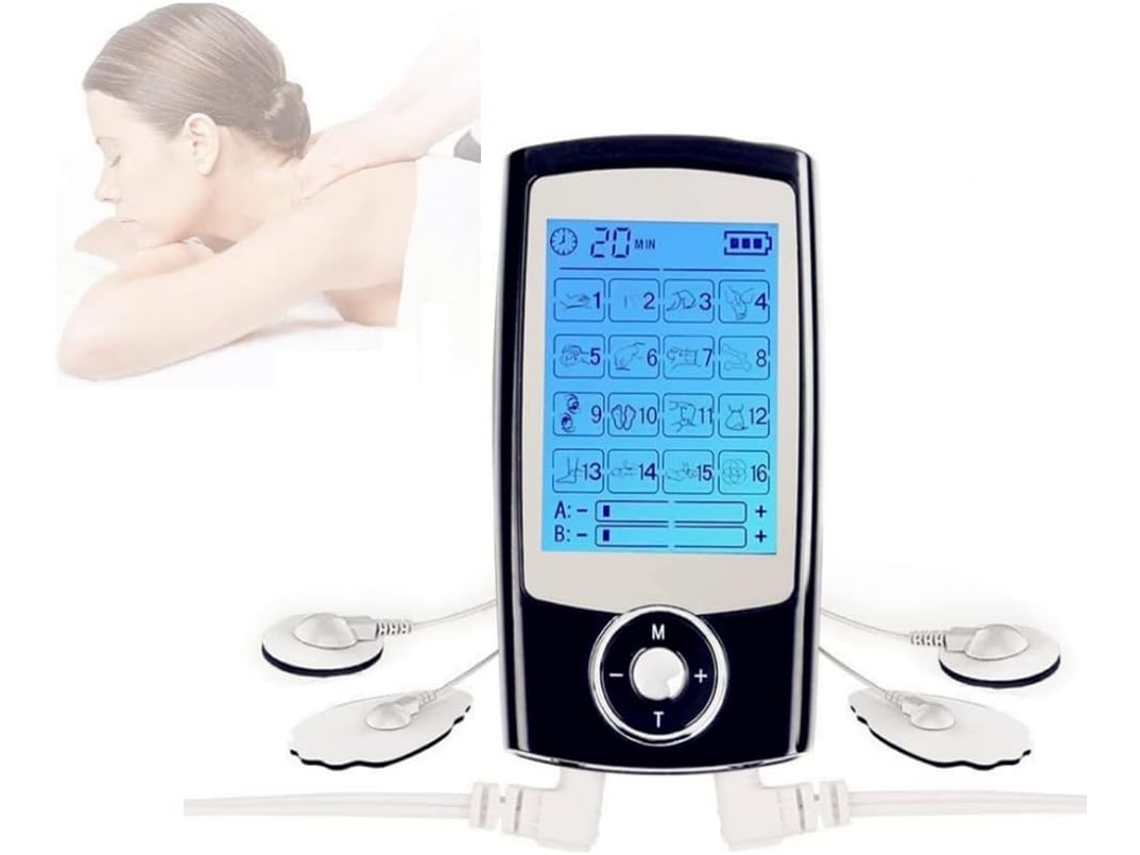 Estimulador muscular Tens-EMS de canal duplo, 16 modos de fisioterapia com 4 pás Eifson (preto)