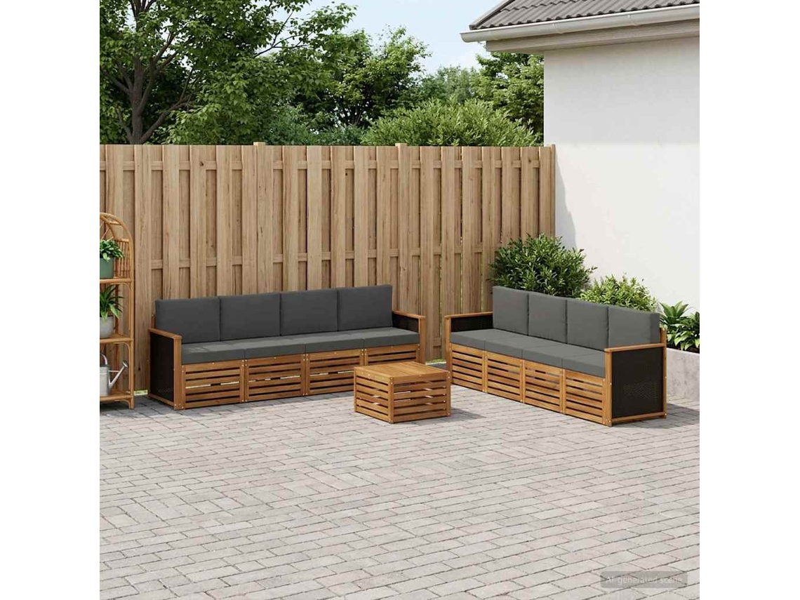 Vidaxl Conjunto De Sofás Para Exterior 9 Unid. Natural E Antracite