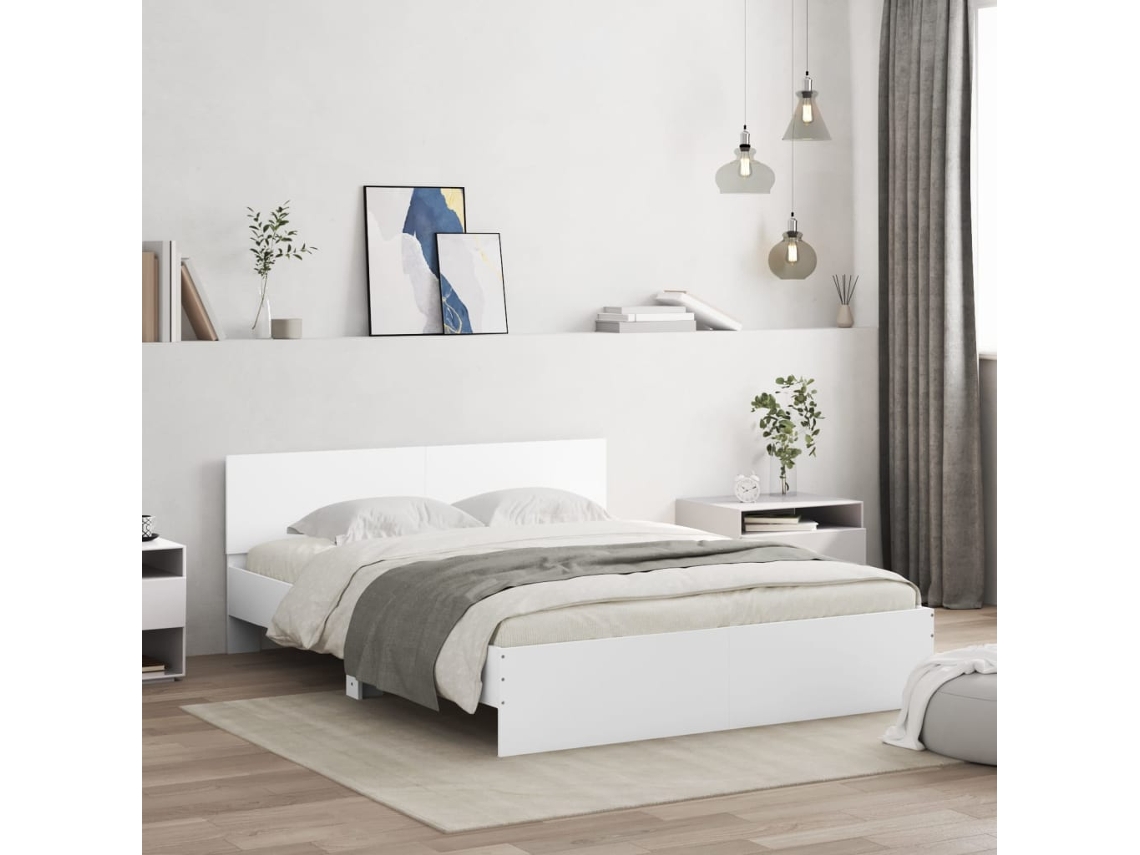 Vidaxl Estrutura de Cama com Cabeceira e Luzes Led 160x200 Cm Branco