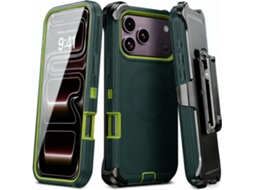 Capa Hexinyigjly Para Iphone 17 Pro Com Clip De Cinto, Proteção Tripla Contra Choques E Compatível Com Carregamento Magnético Verde Escuro