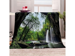 Manta com Estampa de Cachoeira e Pa em Microfibra 180x200cm