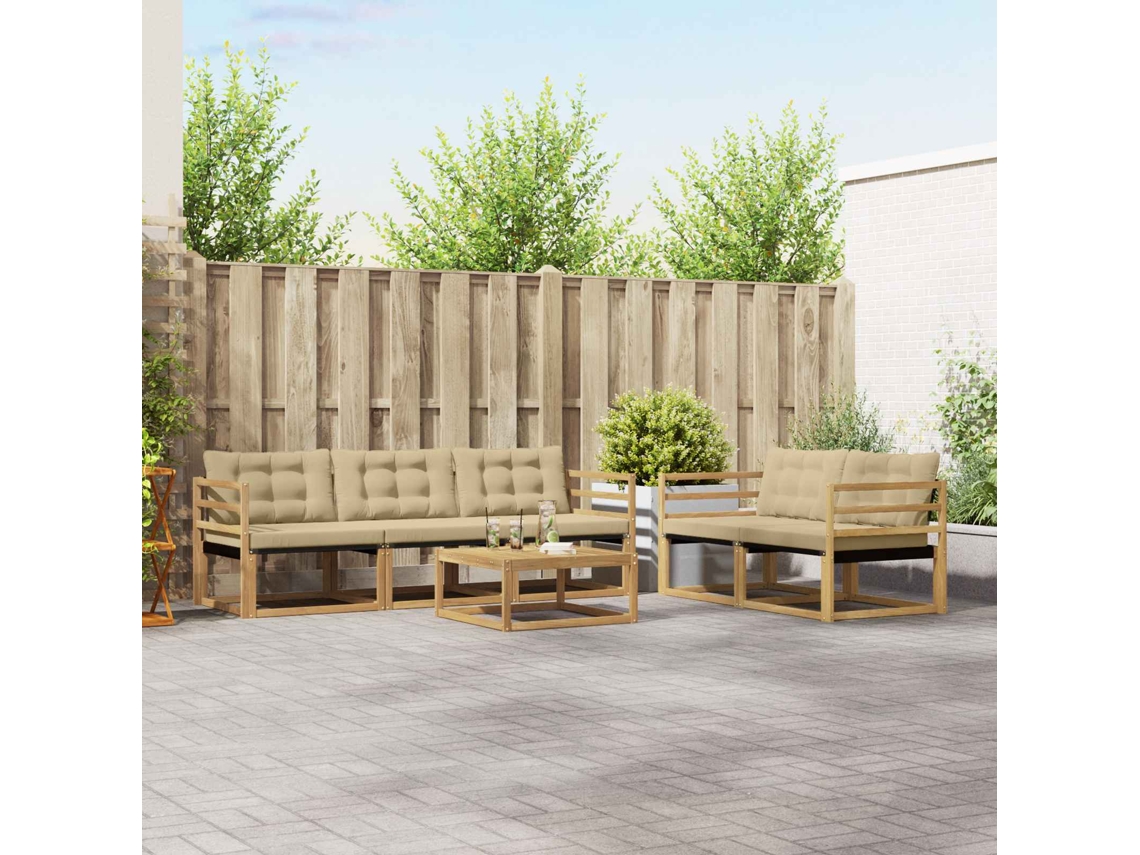 Vidaxl Conjunto De Sofás Para Exterior 6 Pcs Branco E Bege