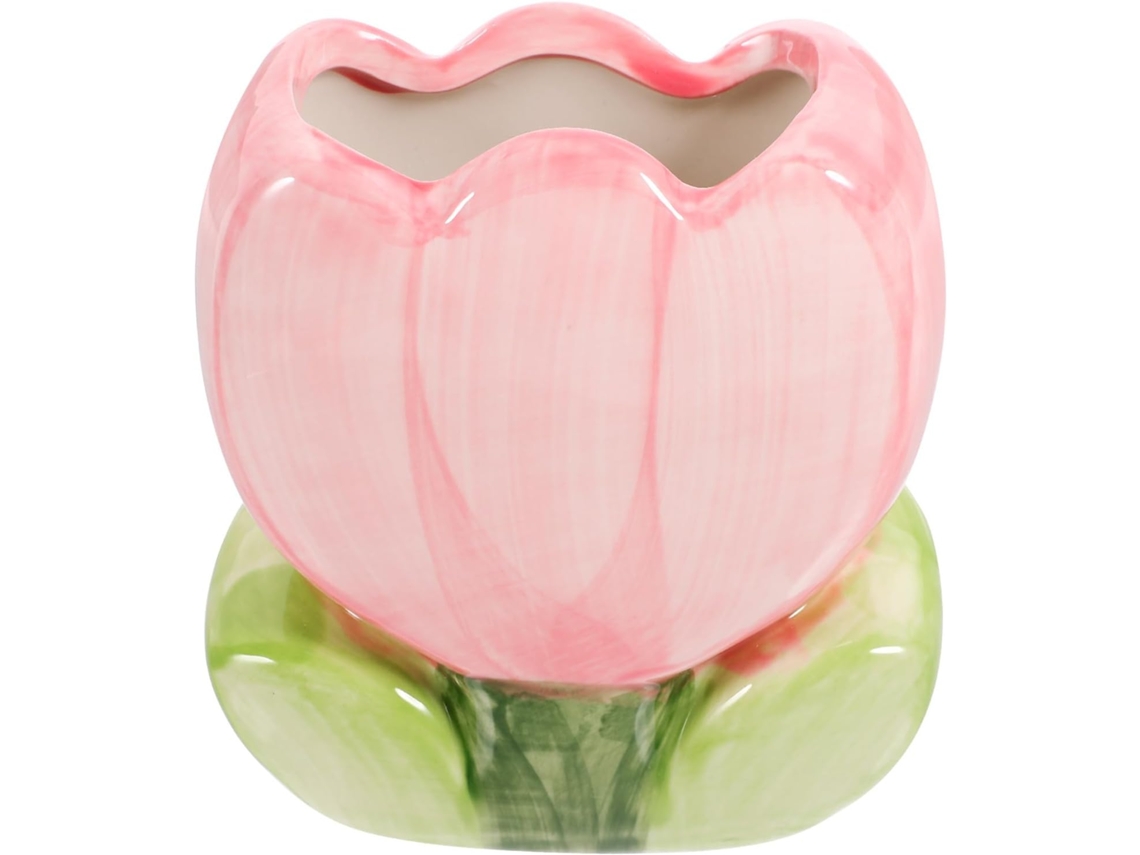 Porta Canetas De Mesa Decorativo Em Cerâmica Gleavi Formato Tulipa, Organizador Prático Canetas, Lápis E Maquiagem