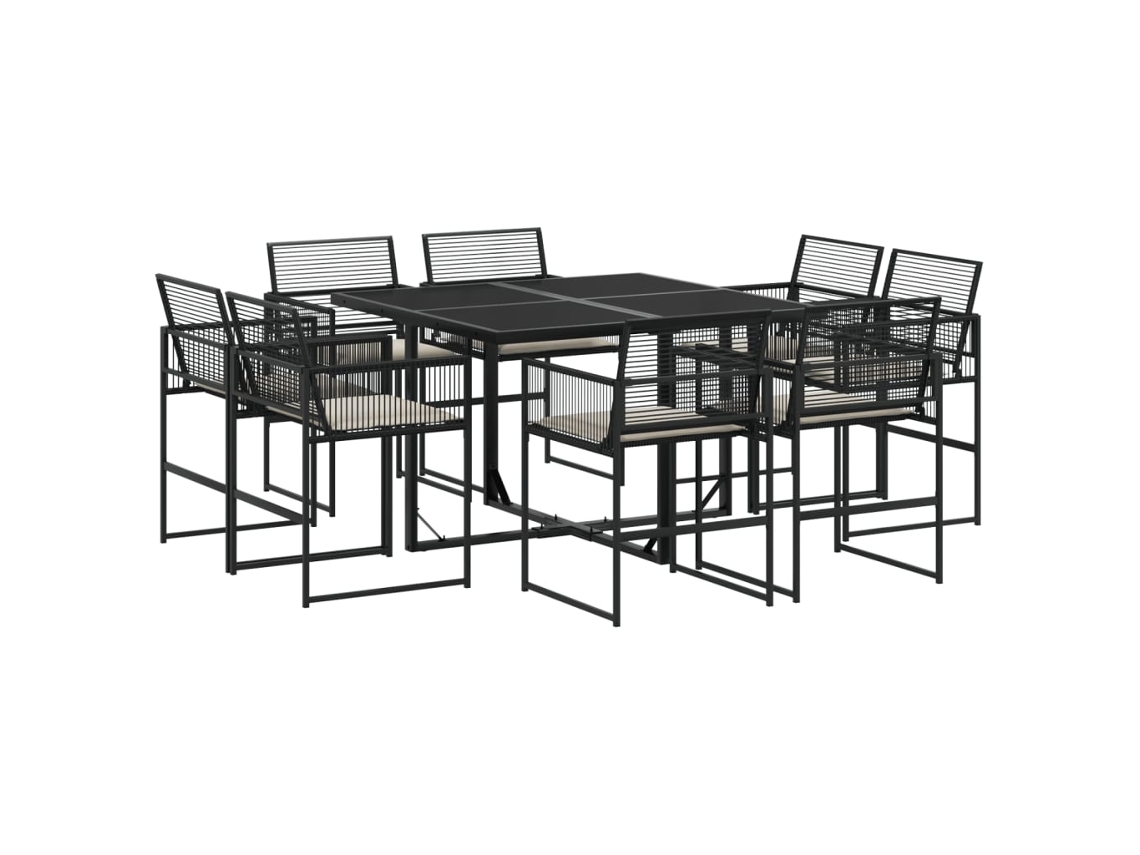 Conjunto de 9 Jantar para Jardim com Almofadões Vime Pe Preto MAISON EXCLUSIVE