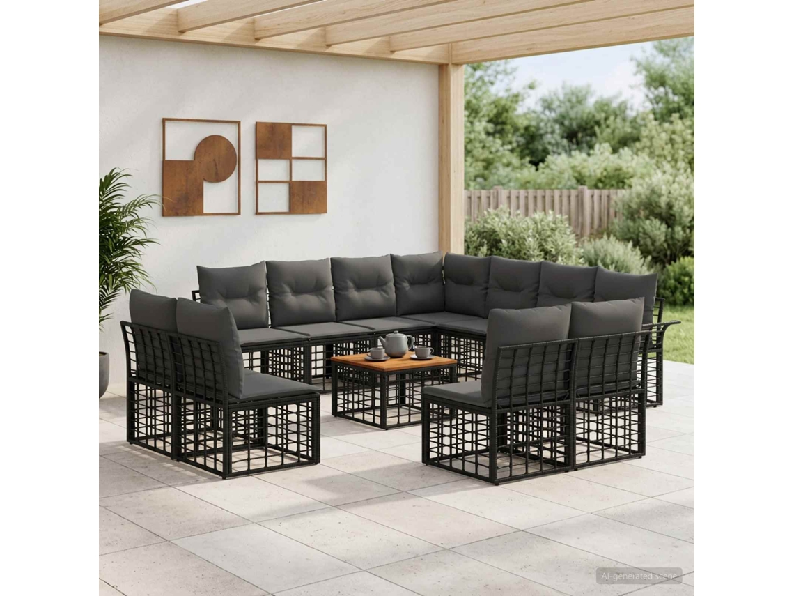 Vidaxl Conjunto De Sofás Para Exterior 12 Unid. Preto E Cinza Escuro