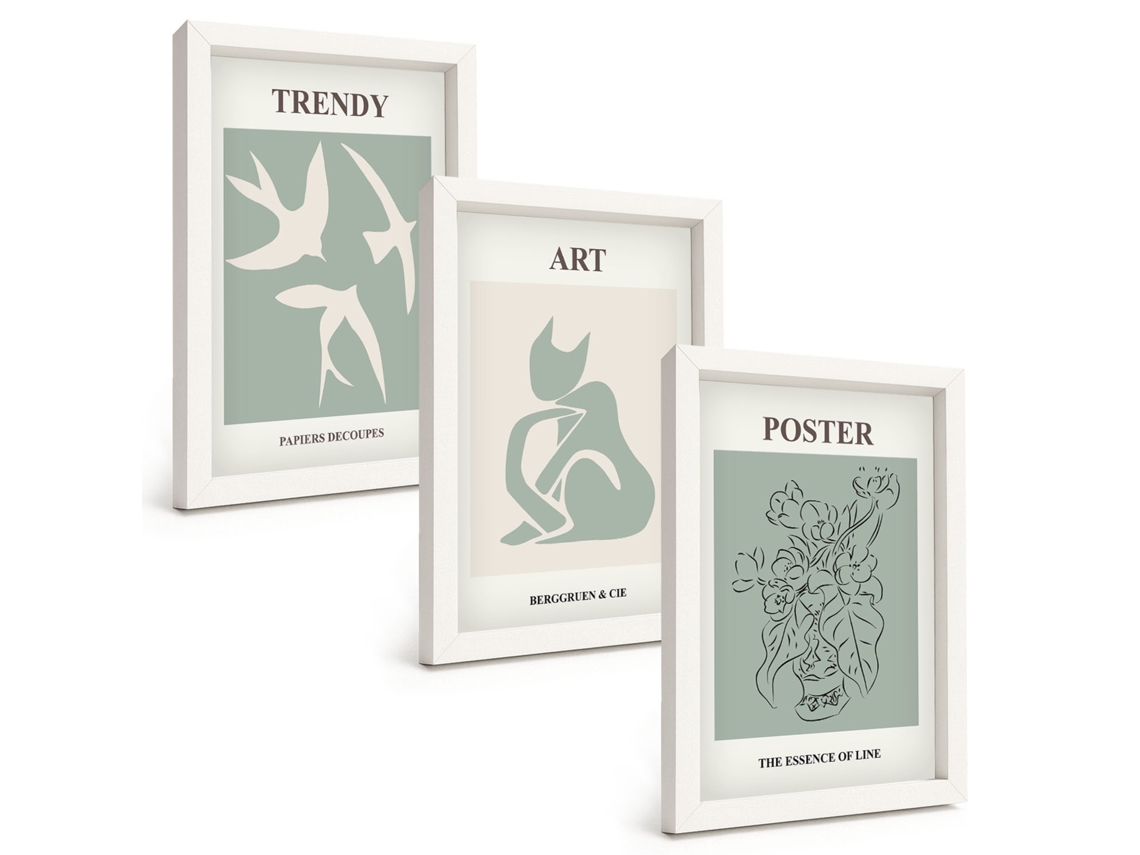 Composição De Quadros Ilustrações Elegantes De Matisse Moldura Branca Imagens Para Um Quarto Infantil Espelharte (3 Peças 20x30 Cm)