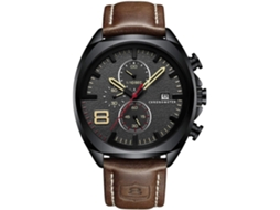 Relógio de Pulso Clássico para Homem com Bracelete de Couro Impermeável de Aço Inoxidável Cronógrafo de Quartzo