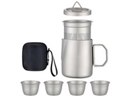 Conjunto De Chá Portátil Com Bule De Titânio, Xícaras E Infusor Removível Para Camping, Piquenique E Uso Doméstico.