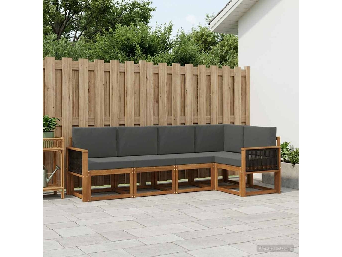 Vidaxl Conjunto De Sofás Para Exterior 5 Pcs Natural E Antracite