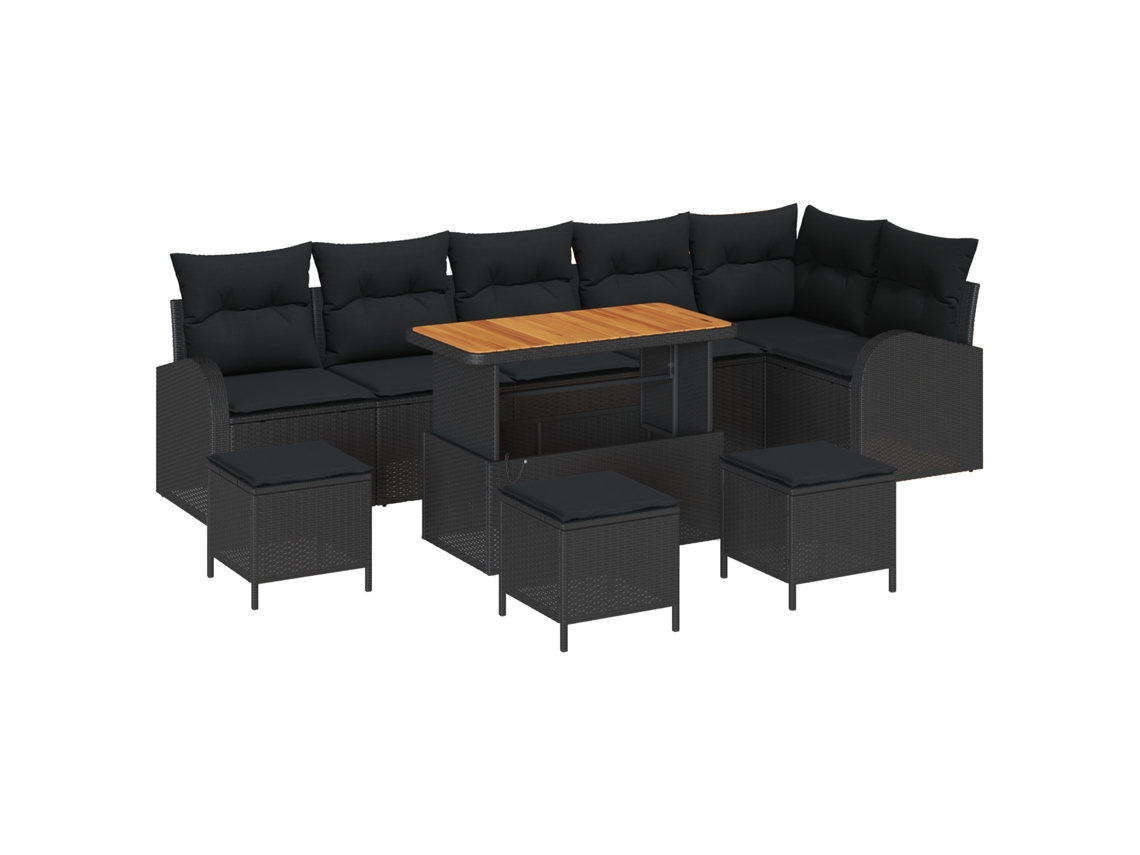 Conjunto 10 Sofá De Jardim Vidaxl Preto Vime Pe (110 X 55 X 71 Cm)