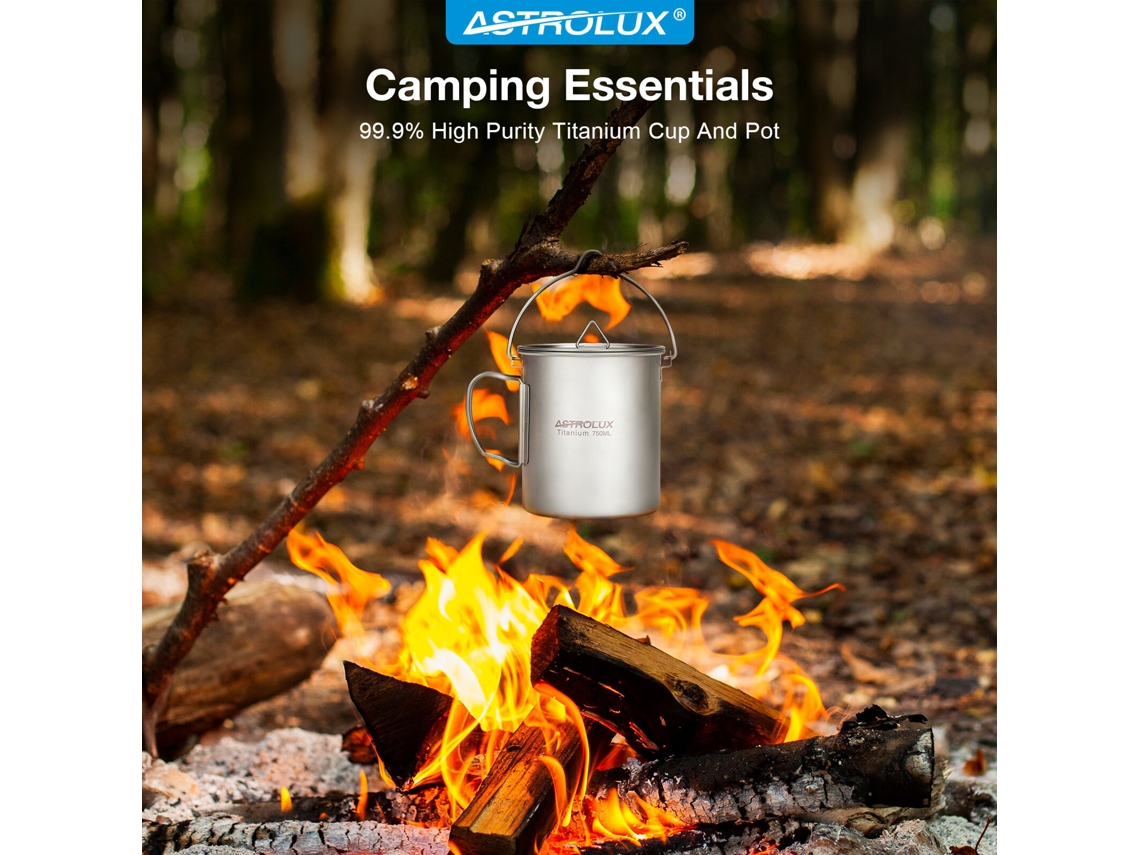 Nº 8 Astrolux Ti-m1 Caneca Titânio Panela Leve Camping Copo Mochileiros Alças Dobráveis Portáteis Caminhadas Mochilão