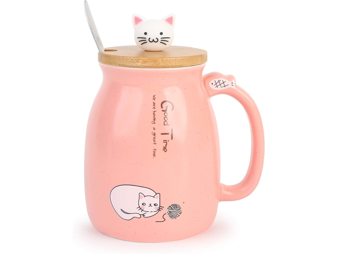 Caneca De Café Da Manhã, Presente Para Amigos, Com Estampa Gato, Xícara Chá Tampa E Colher Em Formato Coelho. Aquaforge