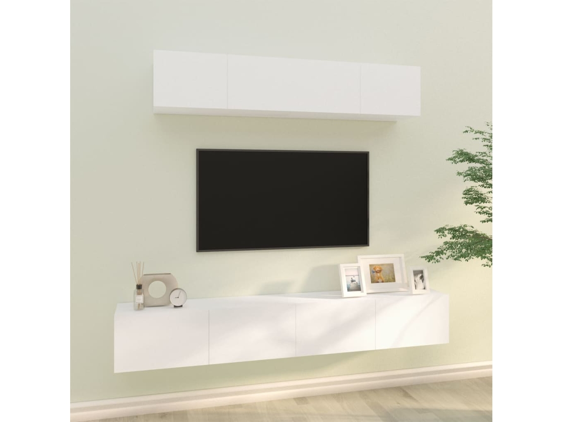 Vidaxl Conjunto Móveis De Tv 4 Pcs Madeira Processada Branco