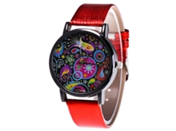 Relógio feminino analógico de quartzo com pulseira de PU, joia para presente (vermelho)