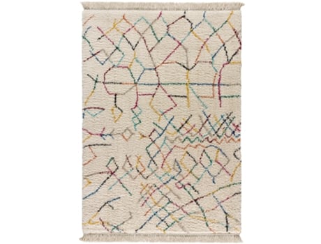 Alfombra de pelo largo con flecos - ATTICGO - Yebel - Blanco, 200X290 cm