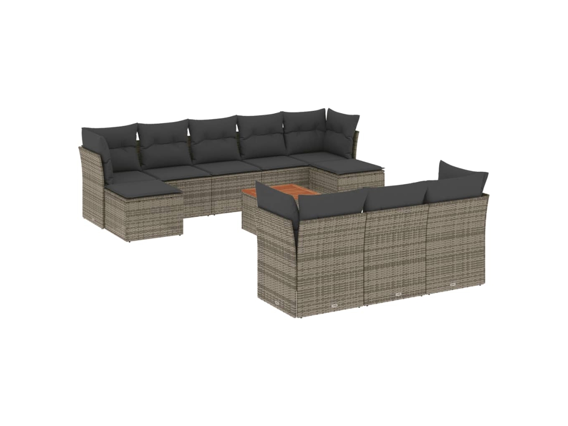 Conjunto de 11 Sofás de Jardim com Almofadões Vime Pe Cinzento MAISON EXCLUSIVE