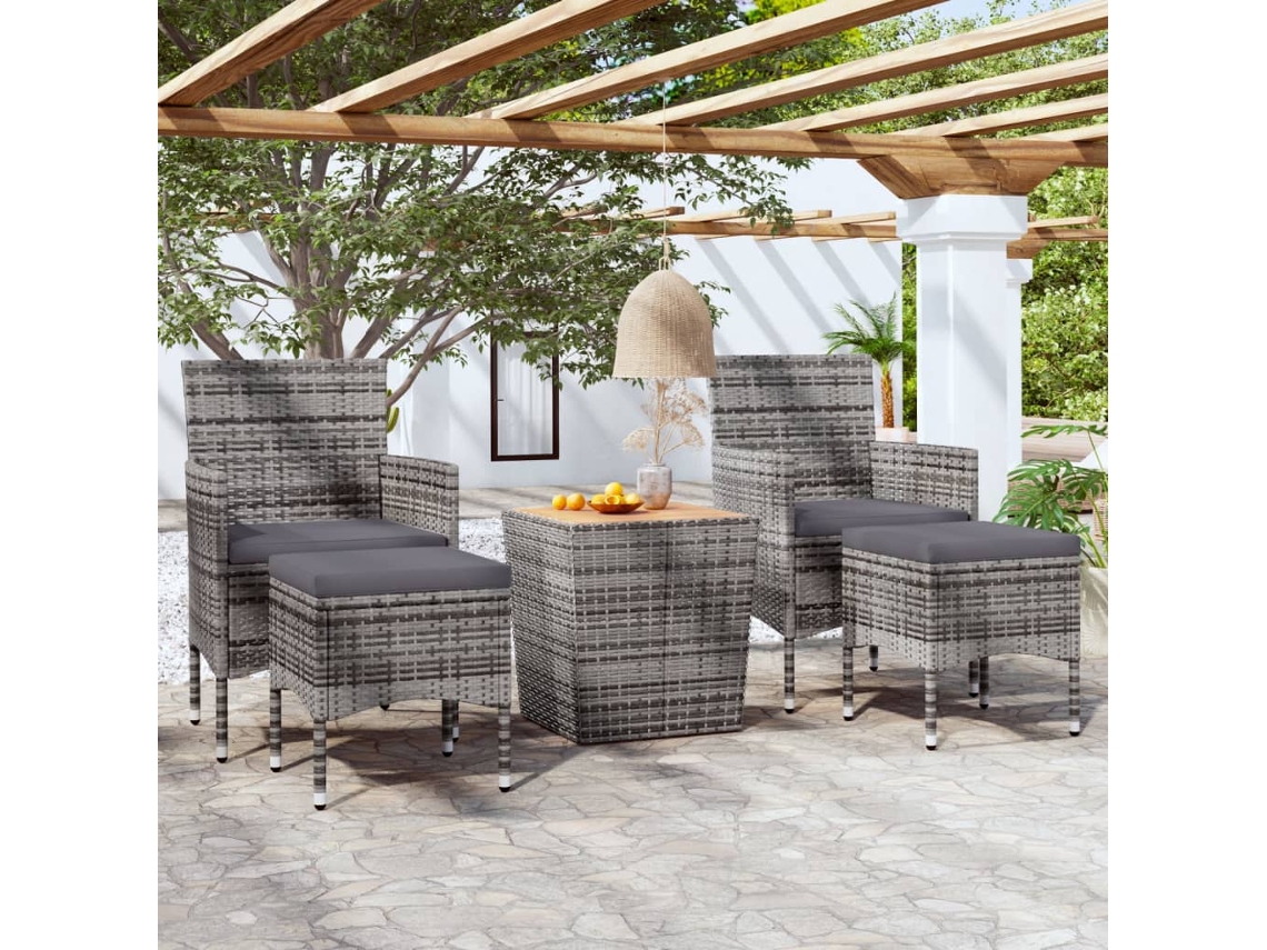 Vidaxl 5 Pcs Conjunto Bistrô De Jardim Vime Pe/acácia Maciça Cinzento
